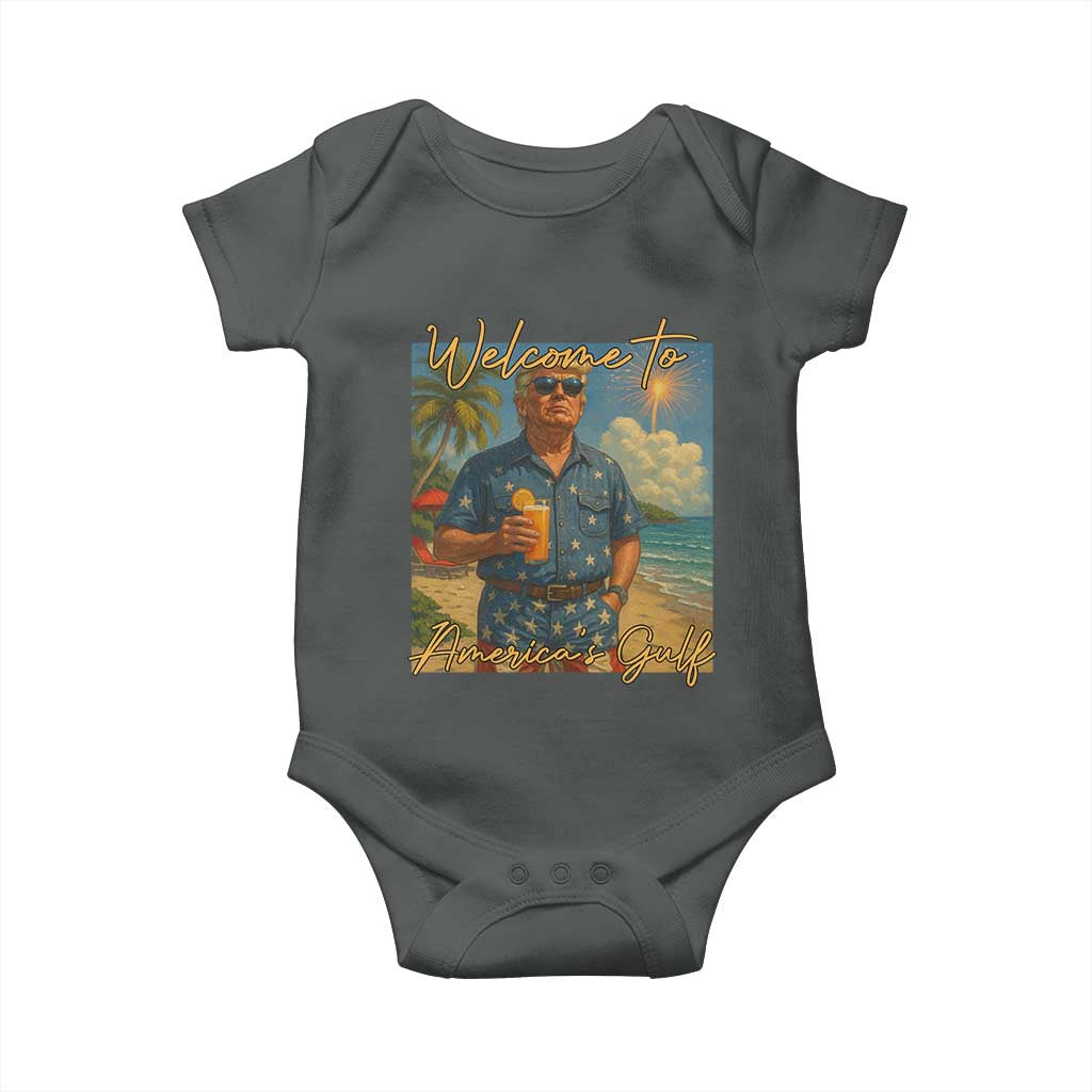 Welcome To Americas Gulf Baby Onesie Funny Trump Americana Retro Summer Vibe TS02 Dark Heather Print Your Wear