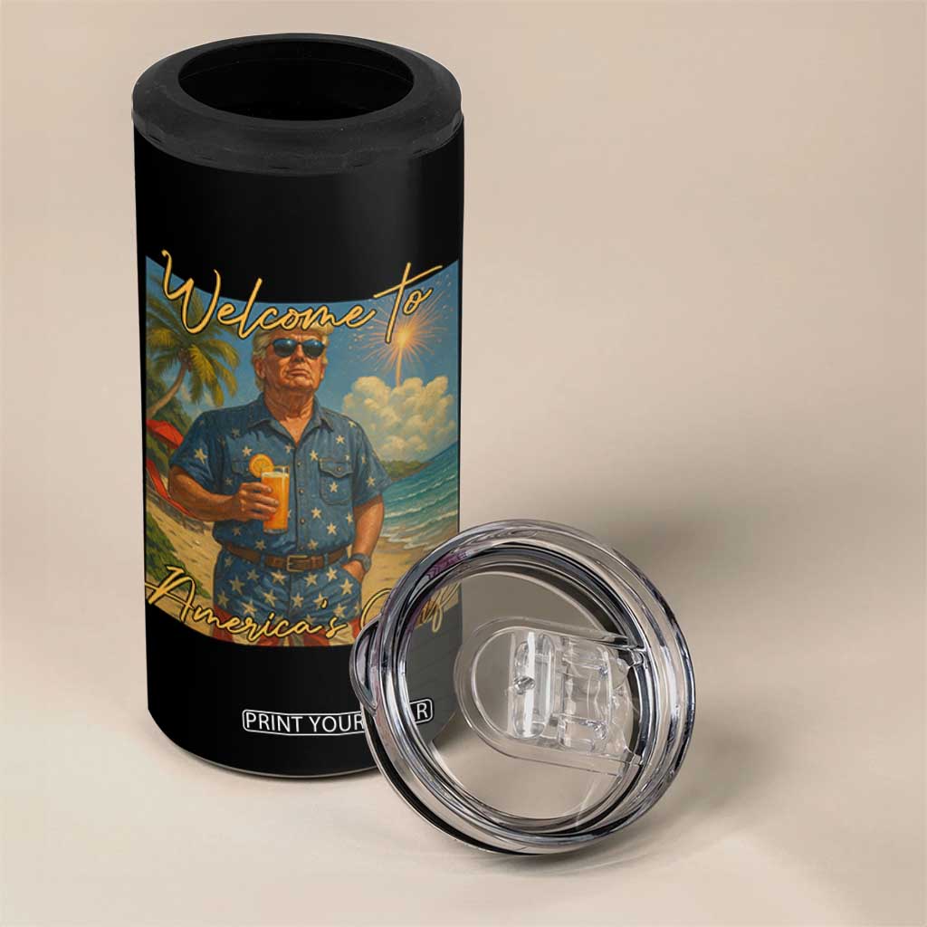 Welcome To Americas Gulf 4 in 1 Can Cooler Tumbler Funny Trump Americana Retro Summer Vibe TS02 Print Your Wear