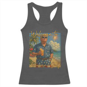 Welcome To Americas Gulf Racerback Tank Top Funny Trump Americana Retro Summer Vibe TS02 Dark Heather Print Your Wear