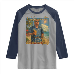 Welcome To Americas Gulf Raglan Shirt Funny Trump Americana Retro Summer Vibe TS02 Sport Gray Navy Print Your Wear