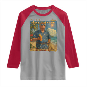 Welcome To Americas Gulf Raglan Shirt Funny Trump Americana Retro Summer Vibe TS02 Sport Gray Red Print Your Wear