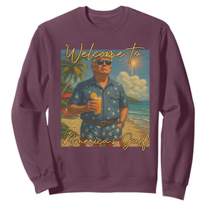 Welcome To Americas Gulf Sweatshirt Funny Trump Americana Retro Summer Vibe TS02 Maroon Print Your Wear