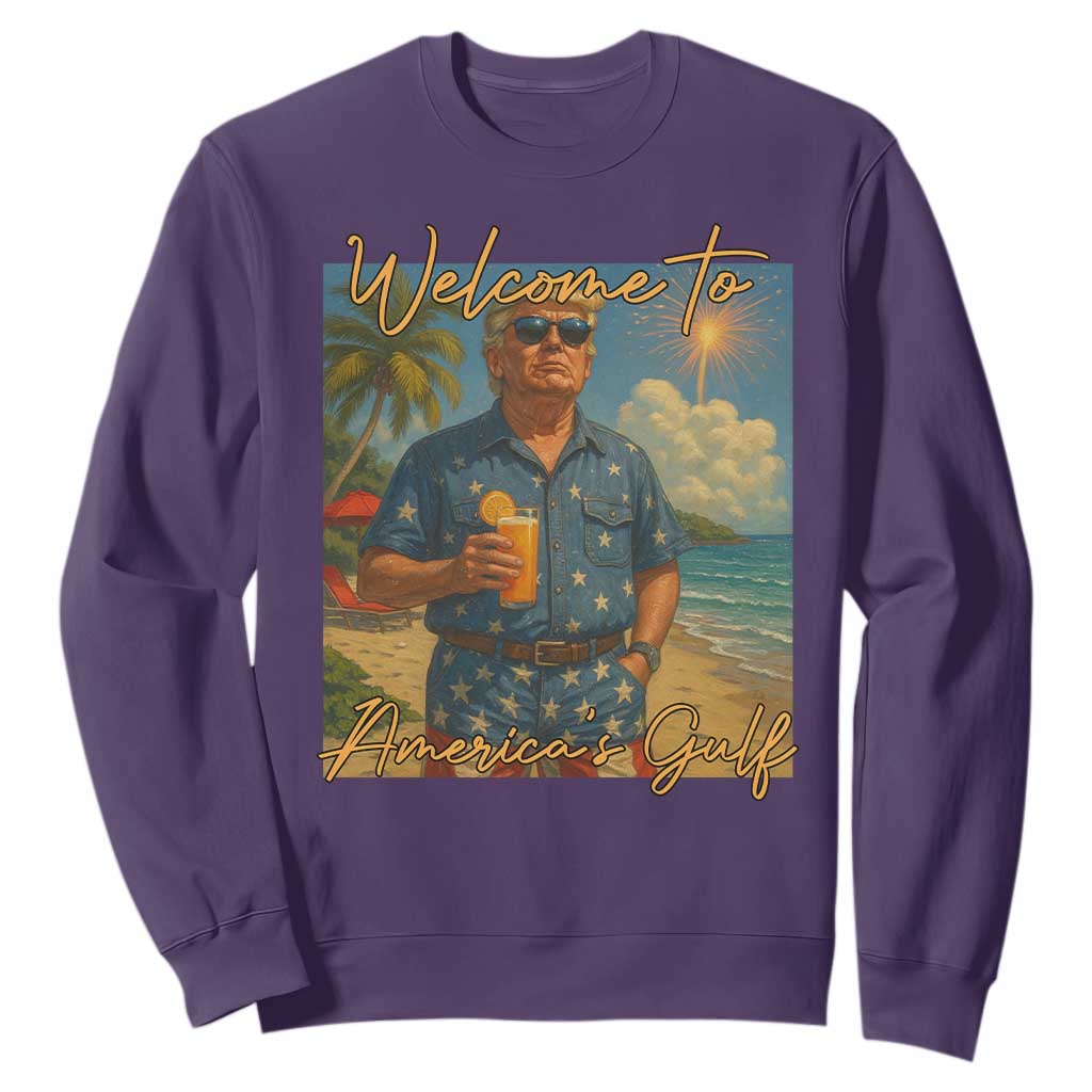 Welcome To Americas Gulf Sweatshirt Funny Trump Americana Retro Summer Vibe TS02 Purple Print Your Wear