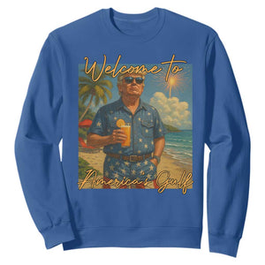Welcome To Americas Gulf Sweatshirt Funny Trump Americana Retro Summer Vibe TS02 Royal Blue Print Your Wear
