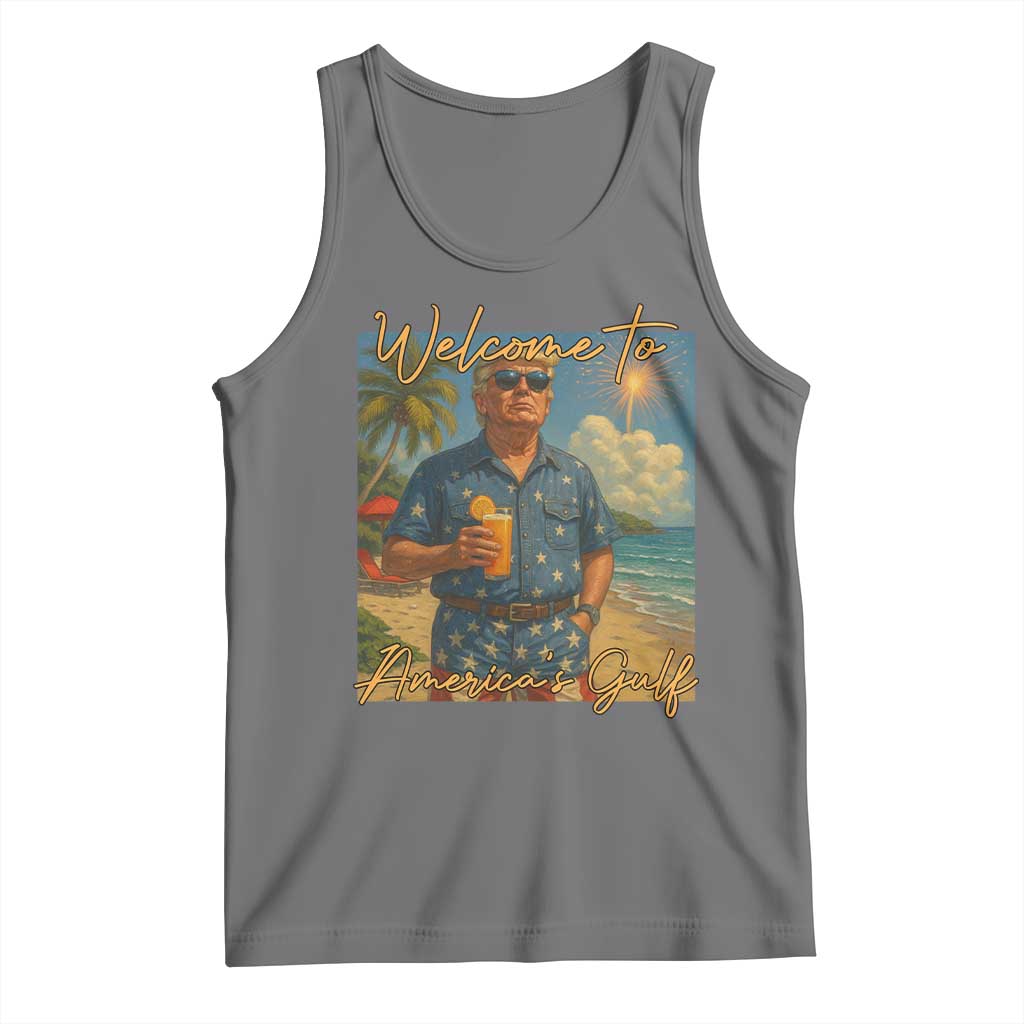 Welcome To Americas Gulf Tank Top Funny Trump Americana Retro Summer Vibe TS02 Black Heather Print Your Wear