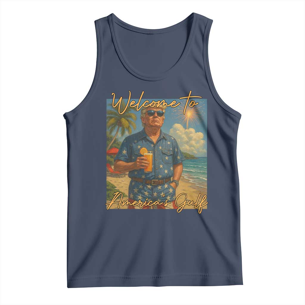 Welcome To Americas Gulf Tank Top Funny Trump Americana Retro Summer Vibe TS02 Navy Print Your Wear