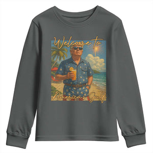 Welcome To Americas Gulf Youth Sweatshirt Funny Trump Americana Retro Summer Vibe TS02 Dark Heather Print Your Wear
