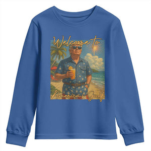 Welcome To Americas Gulf Youth Sweatshirt Funny Trump Americana Retro Summer Vibe TS02 Royal Blue Print Your Wear
