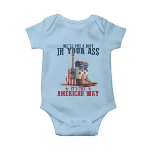 Funny Boot in Your Ass American Way Baby Onesie Patriotic Country Style USA Pride TS02 Light Blue Print Your Wear