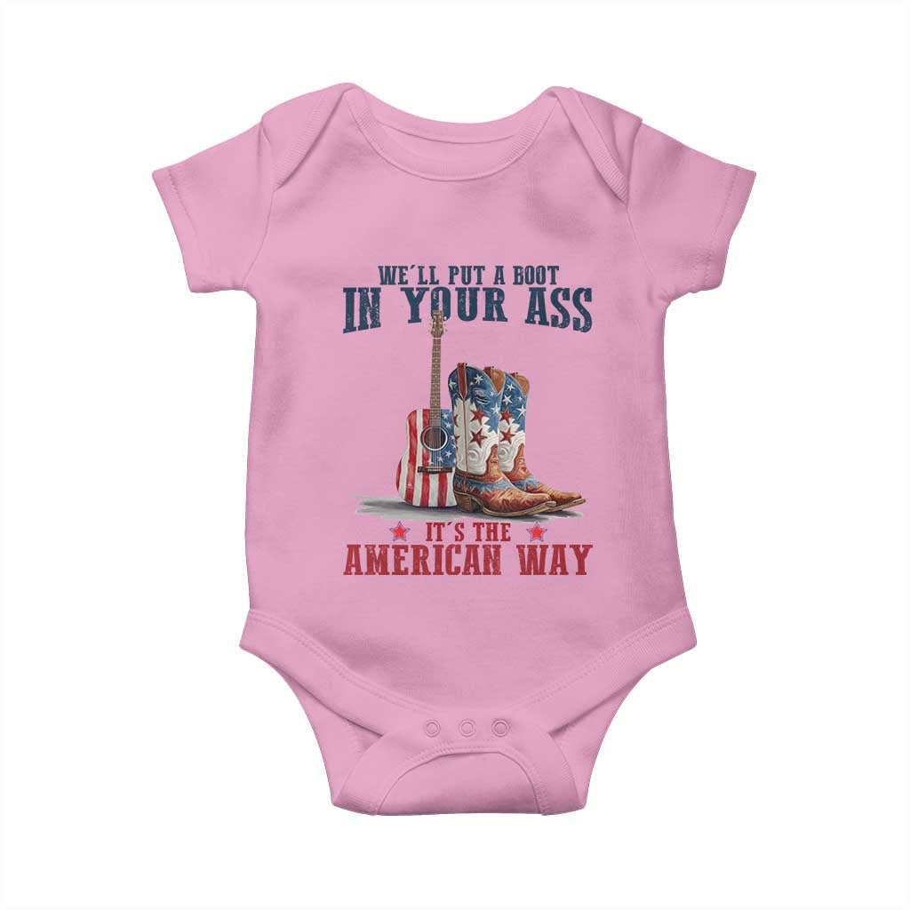 Funny Boot in Your Ass American Way Baby Onesie Patriotic Country Style USA Pride TS02 Light Pink Print Your Wear