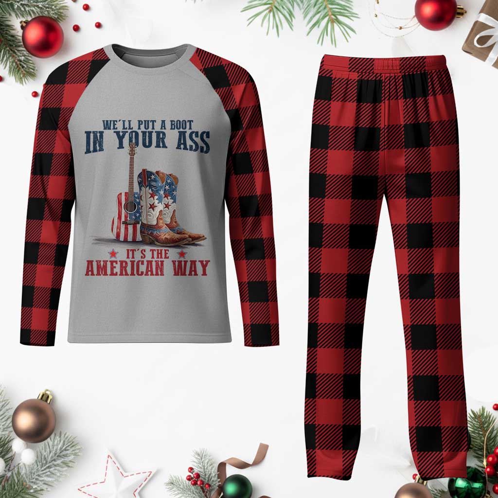 Funny Boot in Your Ass American Way Plaid Pajama Set Patriotic Country Style USA Pride TS02 Buffalo Plaid Print Your Wear