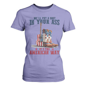 Funny Boot in Your Ass American Way T Shirt For Women Patriotic Country Style USA Pride TS02 Violet Print Your Wear