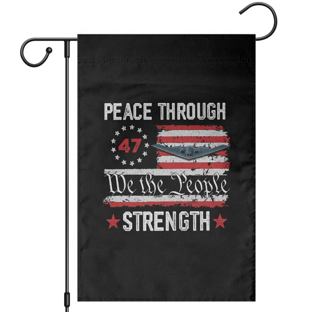 Peace Through Strength Garden Flag Patriotic Midnight Hammer Jet American Flag TS02 Black Print Your Wear