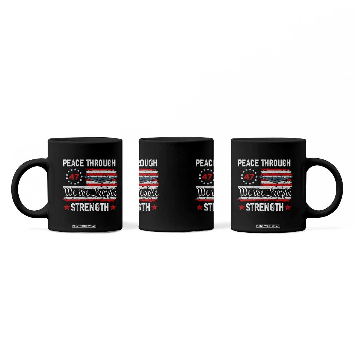 Peace Through Strength Coffee Mug Patriotic Midnight Hammer Jet American Flag TS02 Print Your Wear