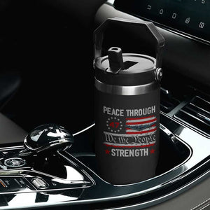 Peace Through Strength Flip Straw Tumbler Patriotic Midnight Hammer Jet American Flag TS02 Print Your Wear