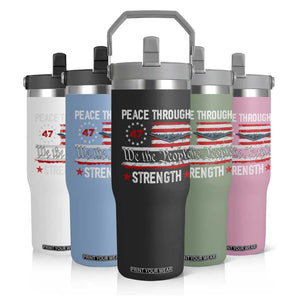 Peace Through Strength Flip Straw Tumbler Patriotic Midnight Hammer Jet American Flag TS02 Print Your Wear