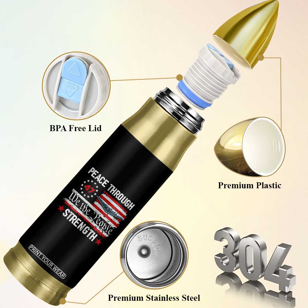 Peace Through Strength Bullet Tumbler Patriotic Midnight Hammer Jet American Flag TS02 Print Your Wear