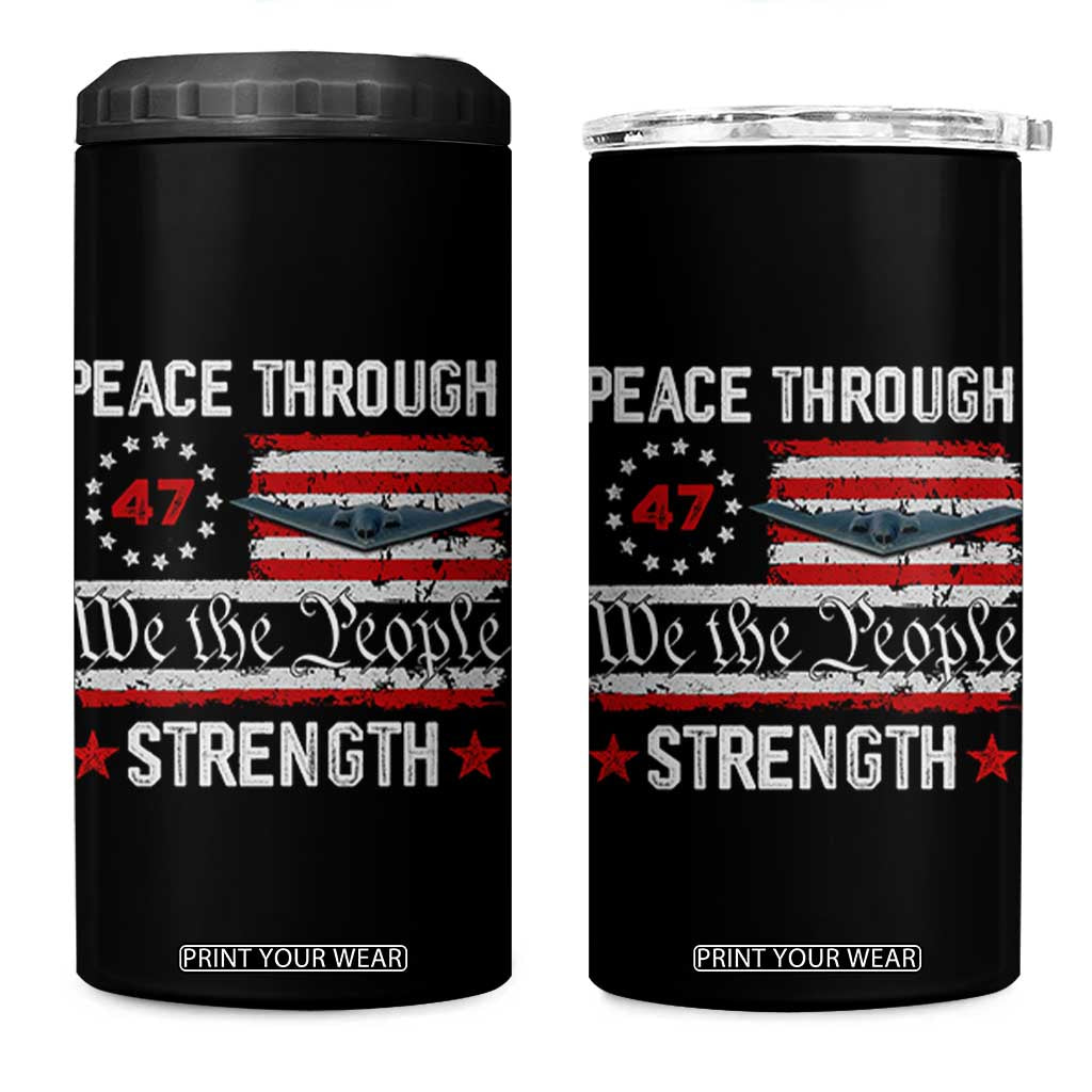 Peace Through Strength 4 in 1 Can Cooler Tumbler Patriotic Midnight Hammer Jet American Flag TS02 One Size: 16 oz Black Print Your Wear