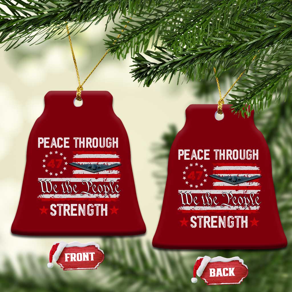 Peace Through Strength Ceramic Ornament Patriotic Midnight Hammer Jet American Flag TS02 Print Your Wear