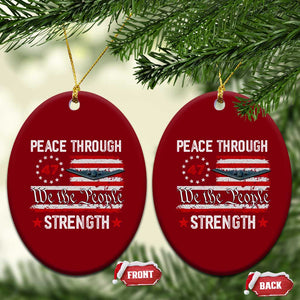 Peace Through Strength Ceramic Ornament Patriotic Midnight Hammer Jet American Flag TS02 Print Your Wear