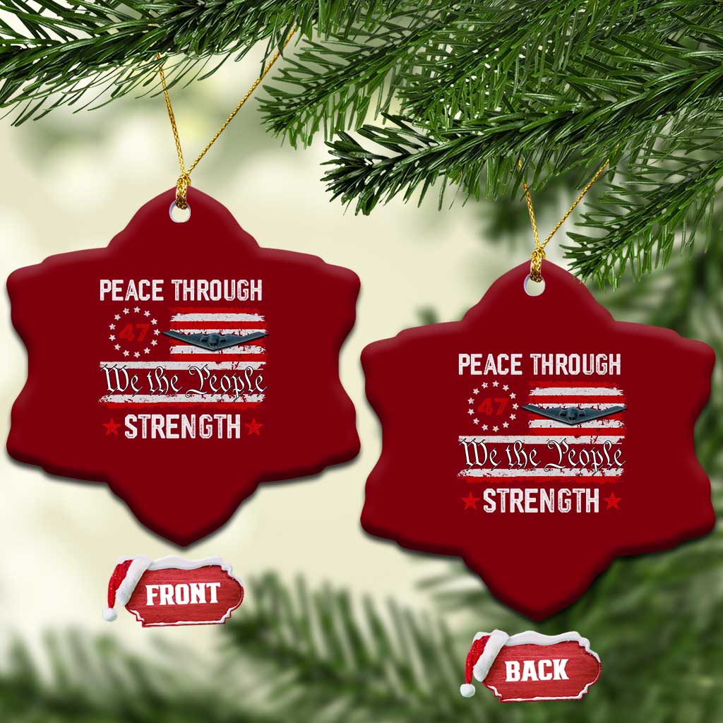 Peace Through Strength Ceramic Ornament Patriotic Midnight Hammer Jet American Flag TS02 Print Your Wear