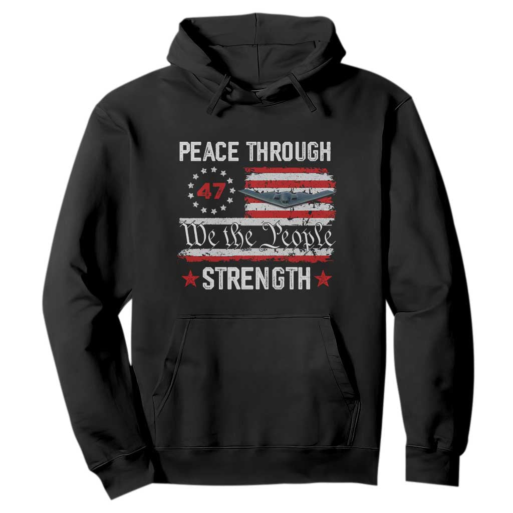Peace Through Strength Hoodie Patriotic Midnight Hammer Jet American Flag TS02 Black Print Your Wear