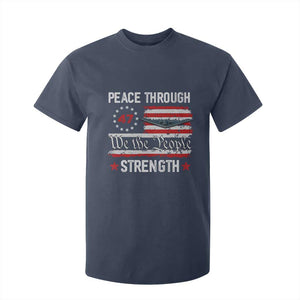 Peace Through Strength T Shirt For Kid Patriotic Midnight Hammer Jet American Flag TS02 Navy Print Your Wear