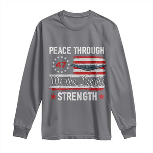 Peace Through Strength Long Sleeve Shirt Patriotic Midnight Hammer Jet American Flag TS02 Charcoal Print Your Wear