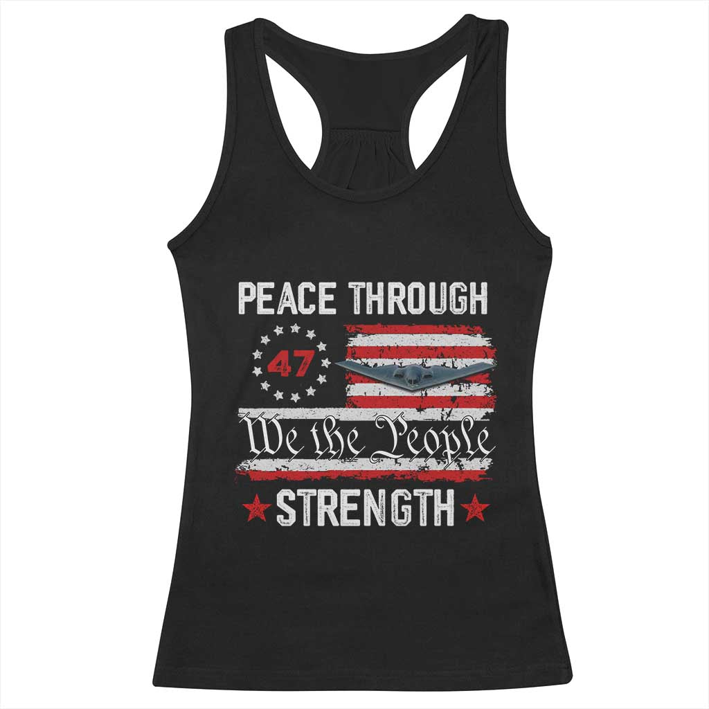 Peace Through Strength Racerback Tank Top Patriotic Midnight Hammer Jet American Flag TS02 Black Print Your Wear