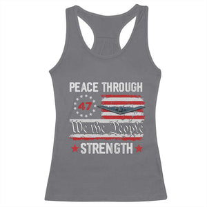 Peace Through Strength Racerback Tank Top Patriotic Midnight Hammer Jet American Flag TS02 Charcoal Print Your Wear