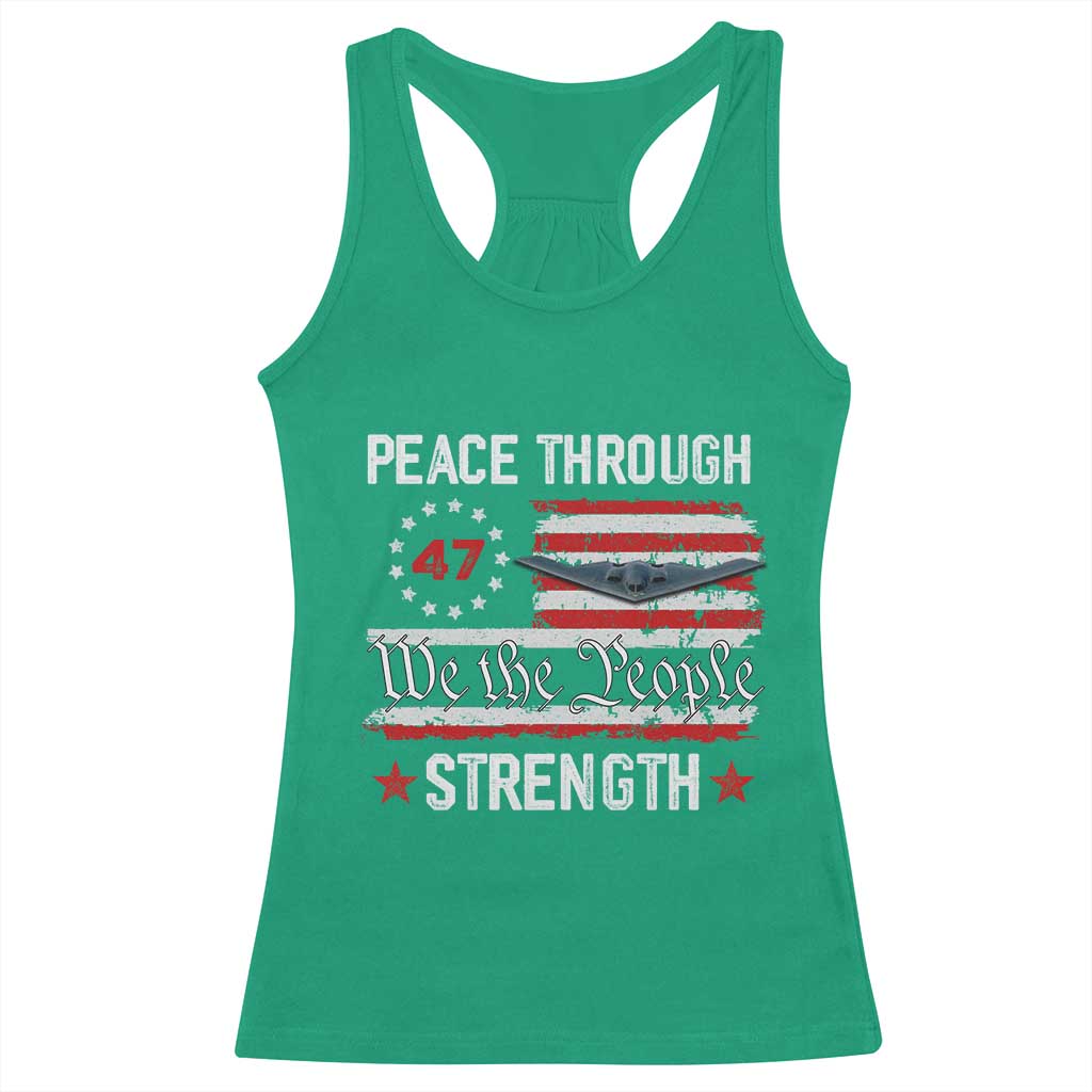 Peace Through Strength Racerback Tank Top Patriotic Midnight Hammer Jet American Flag TS02 Irish Green Print Your Wear