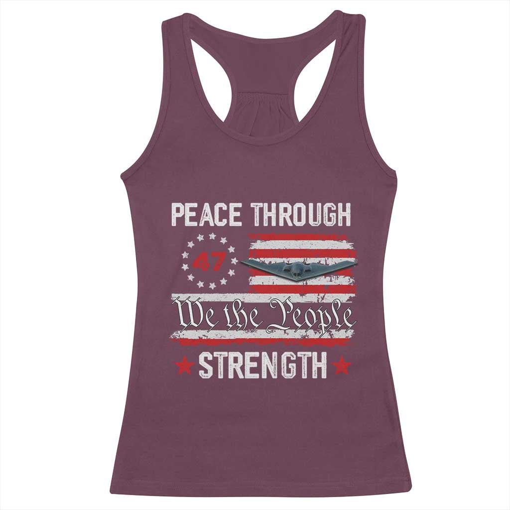Peace Through Strength Racerback Tank Top Patriotic Midnight Hammer Jet American Flag TS02 Maroon Print Your Wear