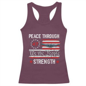 Peace Through Strength Racerback Tank Top Patriotic Midnight Hammer Jet American Flag TS02 Maroon Print Your Wear