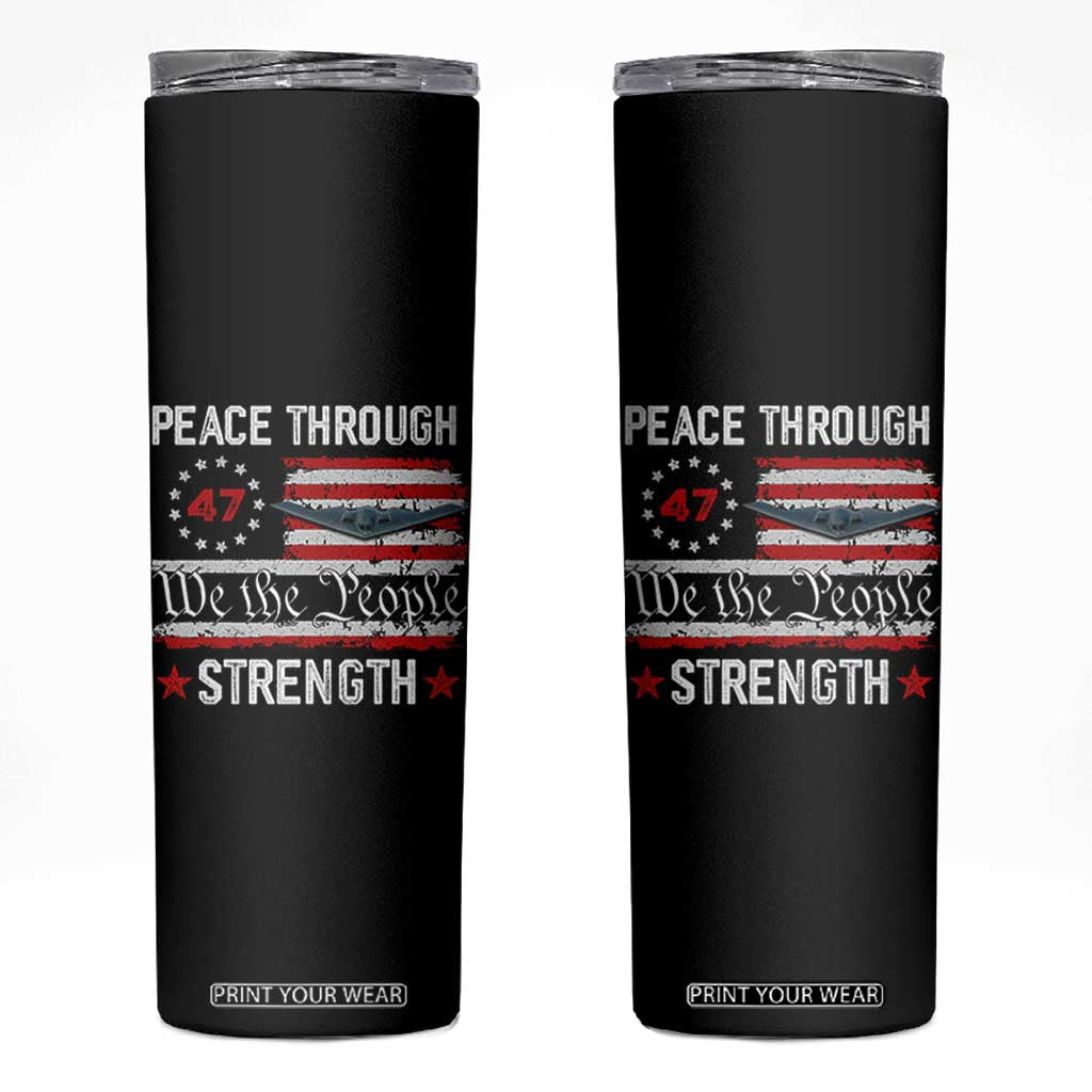 Peace Through Strength Skinny Tumbler Patriotic Midnight Hammer Jet American Flag TS02 Black Print Your Wear