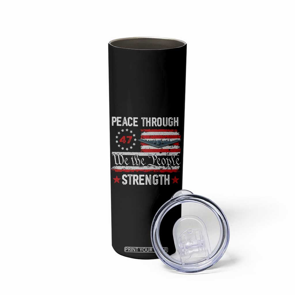 Peace Through Strength Skinny Tumbler Patriotic Midnight Hammer Jet American Flag TS02 Print Your Wear