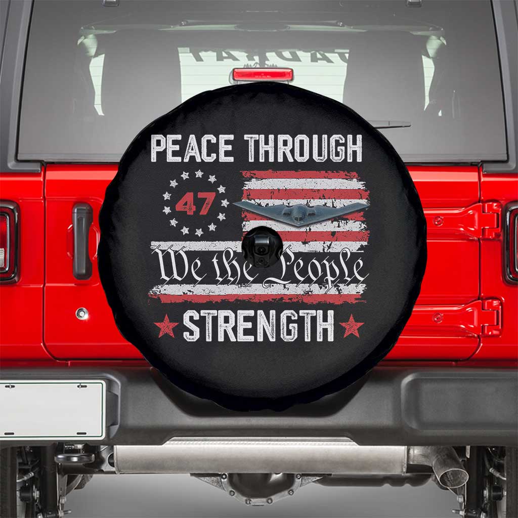 Peace Through Strength Spare Tire Cover Patriotic Midnight Hammer Jet American Flag TS02 Black Print Your Wear