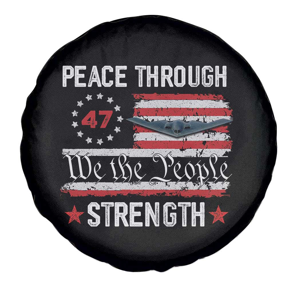 Peace Through Strength Spare Tire Cover Patriotic Midnight Hammer Jet American Flag TS02 Print Your Wear