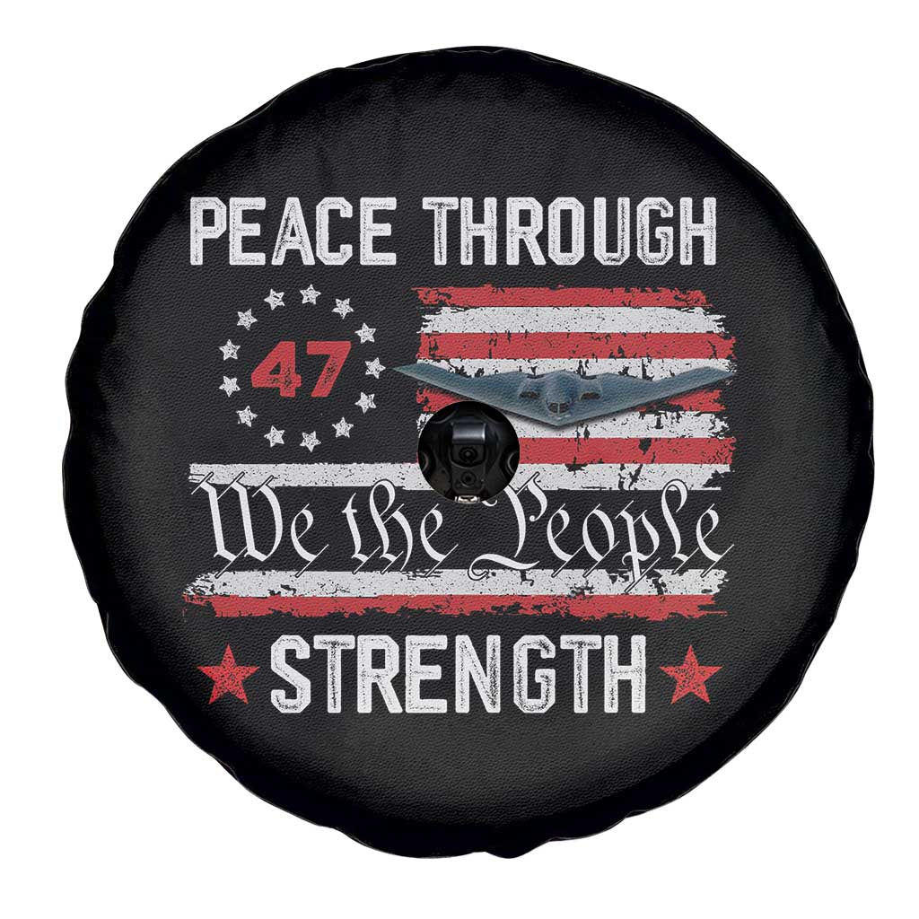 Peace Through Strength Spare Tire Cover Patriotic Midnight Hammer Jet American Flag TS02 Print Your Wear