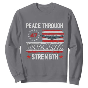 Peace Through Strength Sweatshirt Patriotic Midnight Hammer Jet American Flag TS02 Charcoal Print Your Wear