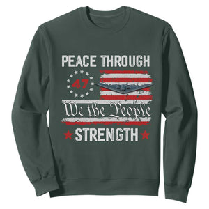 Peace Through Strength Sweatshirt Patriotic Midnight Hammer Jet American Flag TS02 Dark Forest Green Print Your Wear
