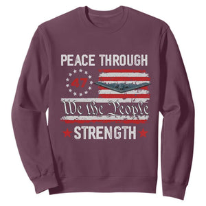 Peace Through Strength Sweatshirt Patriotic Midnight Hammer Jet American Flag TS02 Maroon Print Your Wear