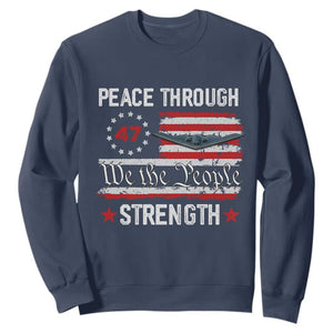 Peace Through Strength Sweatshirt Patriotic Midnight Hammer Jet American Flag TS02 Navy Print Your Wear