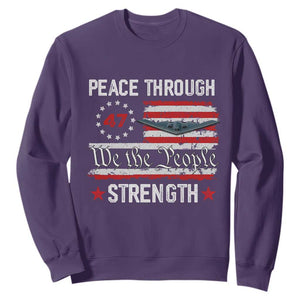 Peace Through Strength Sweatshirt Patriotic Midnight Hammer Jet American Flag TS02 Purple Print Your Wear