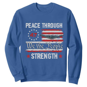 Peace Through Strength Sweatshirt Patriotic Midnight Hammer Jet American Flag TS02 Royal Blue Print Your Wear