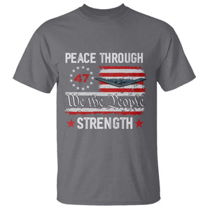 Peace Through Strength T Shirt Patriotic Midnight Hammer Jet American Flag TS02 Charcoal Print Your Wear