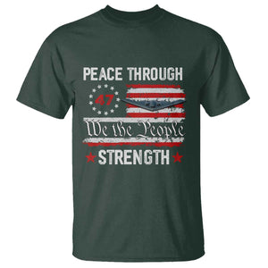 Peace Through Strength T Shirt Patriotic Midnight Hammer Jet American Flag TS02 Dark Forest Green Print Your Wear
