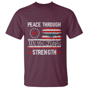 Peace Through Strength T Shirt Patriotic Midnight Hammer Jet American Flag TS02 Maroon Print Your Wear