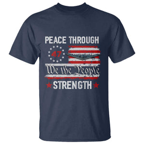 Peace Through Strength T Shirt Patriotic Midnight Hammer Jet American Flag TS02 Navy Print Your Wear
