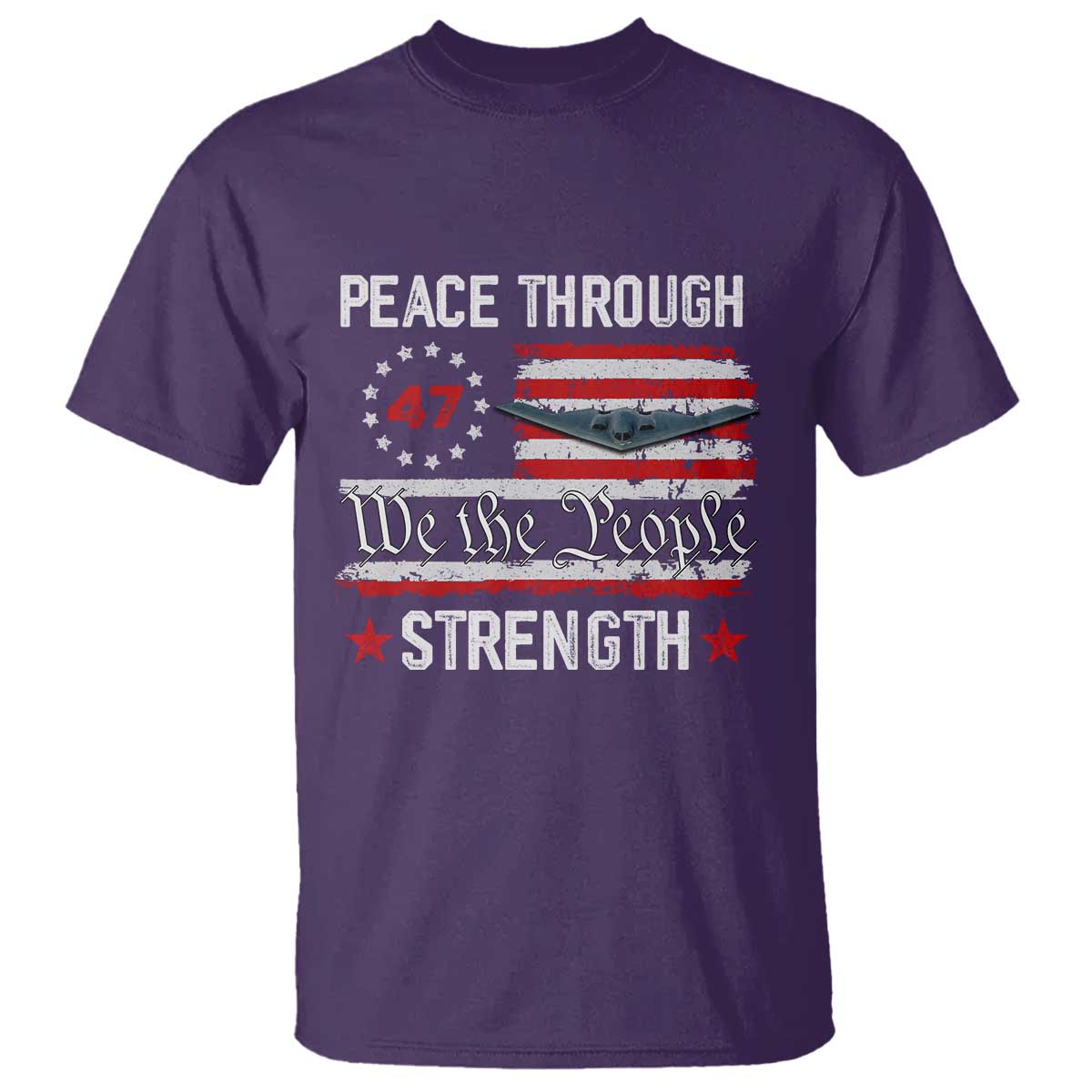 Peace Through Strength T Shirt Patriotic Midnight Hammer Jet American Flag TS02 Purple Print Your Wear