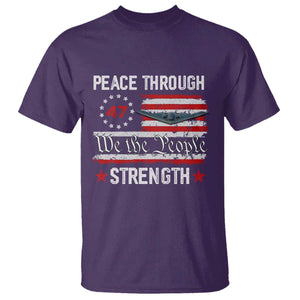 Peace Through Strength T Shirt Patriotic Midnight Hammer Jet American Flag TS02 Purple Print Your Wear